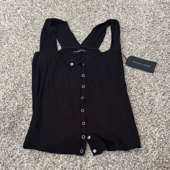 Michael Lauren Tops - Michael Lauren Black Ribbed Button-Front Tank